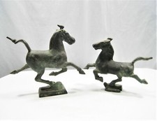 Lot of 2 Vintage Cast Iron Metal Running Horse Sculpture Statue 7" 6" Tarnished