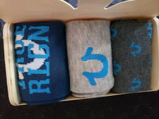 True Religion 3 Pack Mens Crew Socks Size 10-13 Shoe Size 8 - 12.5 New In Box