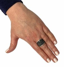 3.60ct Beautiful Black Onyx  White CZ Pave Set 925 SS This Eye-Catching Ring