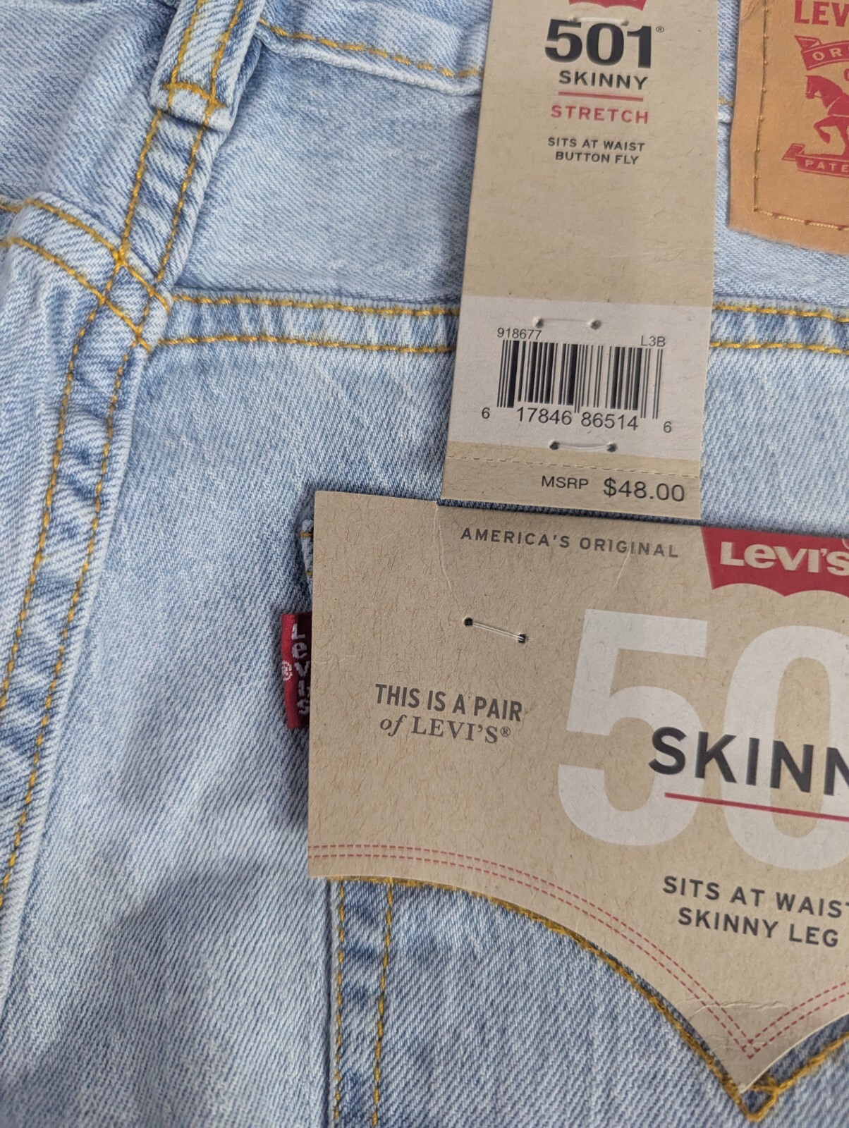 BNWT Levi 501 Skinny Stretch Jeans USA Import Waist 29 Leg 29 RRP £80 image 8