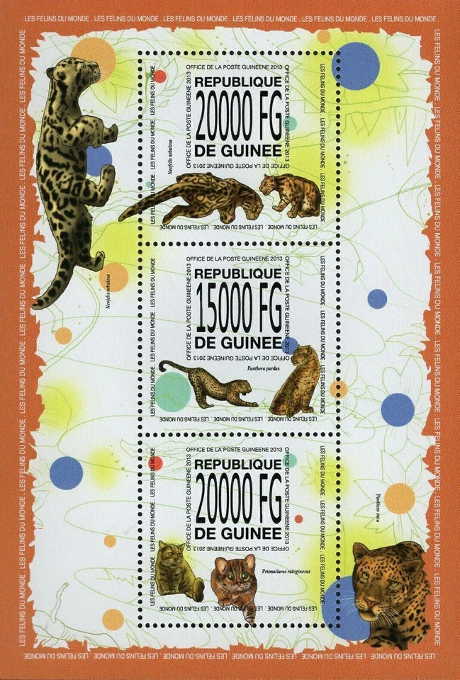 Paquete de estampillas de gatos Panthera Onca Prionailurus Rubiginosus S/S MNH #10101-10103 Foto 2 de 4