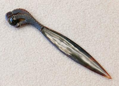 #ad Letter Opener Carved Horn or resin Marble Unusual Estate Find Old Hand Made WQ $42.95