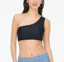 J. Crew Factory Scalloped One Shoulder Bikini Top Solid Black Size L
