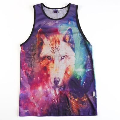 Wolf Tank Top Animal Canine Dog Sleeveless Tee Beach T-Shirt Blue Purple Red