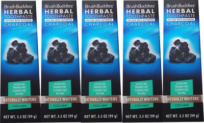 Brush Buddies Herbal Toothpaste Infused W/Activated Charcoal Cool Mint 5 Unid...