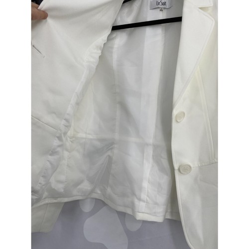 Le Suit NWT Two Piece Set 2 Button Notch Lapel Blazer Midi Skirt Ivory US 8 New - Picture 3 of 10