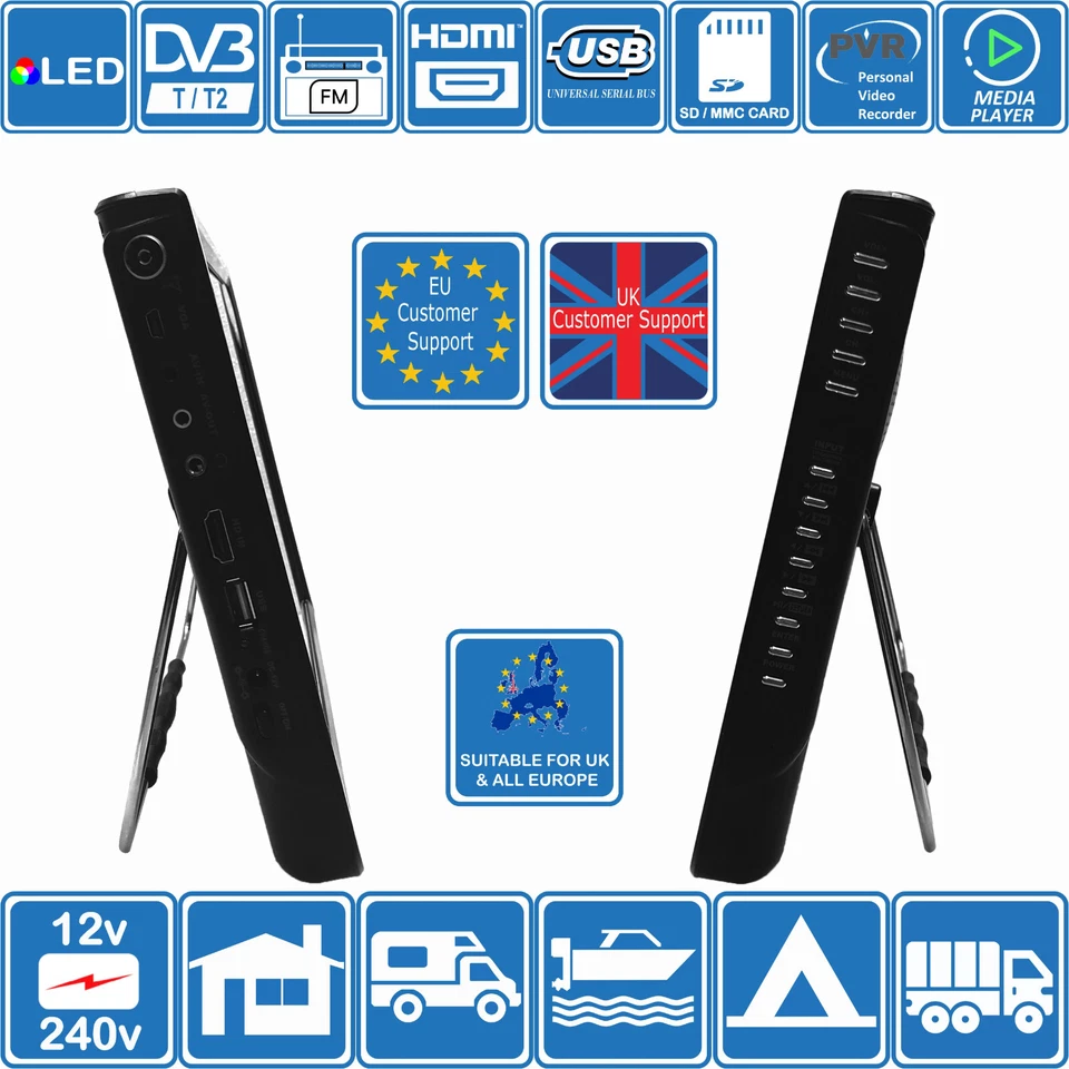 12" Inch 12V & 240V LCD TV HD Freeview FM Tuner Radio USB & PVR Motorhomes Boats - Image 3 of 4