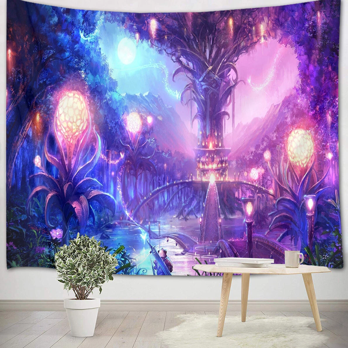 Fairy Purple Forest Elf Village Tapestry Wall Hanging Living Room Bedroom Dorm
