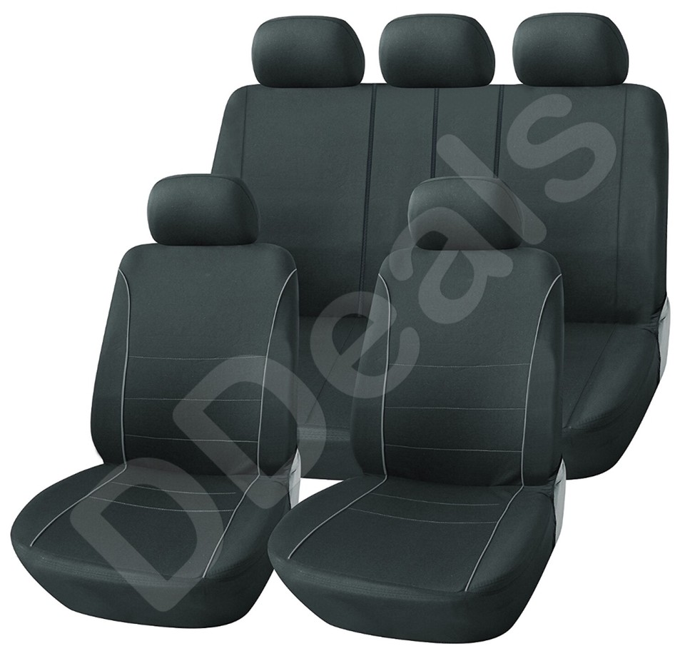 Black Grey Sport Stripe Car Seat Covers Cover 9pc Front Rear Set For