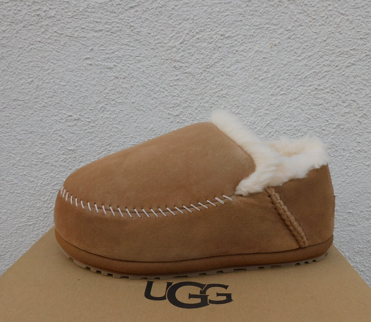 UGG CHESTNUT LAMB SUEDE ANDERS PUMPED UP PLATFORM SLIPPERS MEN US 