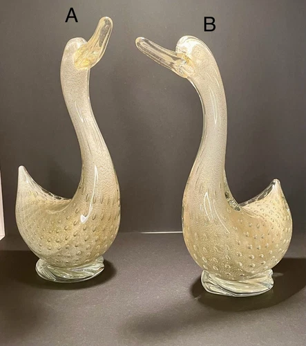 Alfredo Barbini Murano Italy 8” Glass Duck Gold Dust Bullicante 1960s VTG (A)