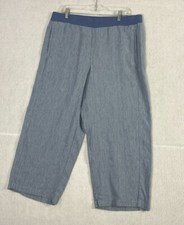 J Jill Love Linen Blue White Stripe Pull-on Wide Leg Cropped Pants Large 34-36