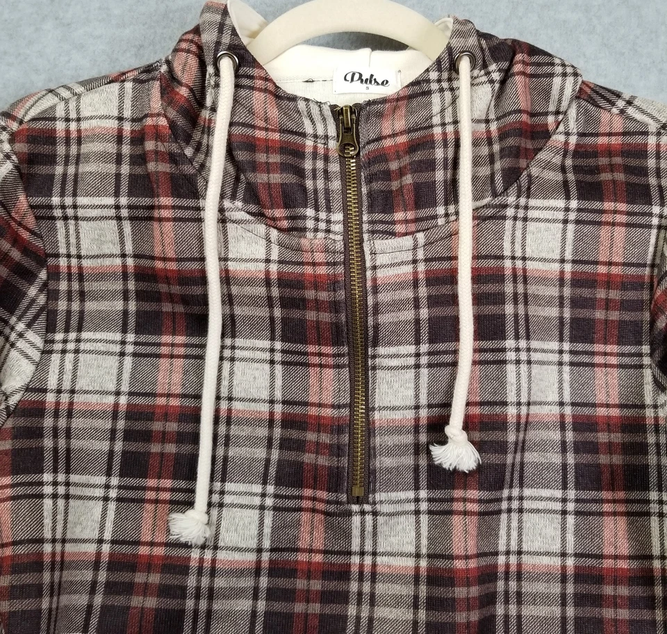 Pulse Sudadera con Capucha Mujer Pequeña S Cuadros Manga Larga 1/4 Cremallera Elastizada Pullover Foto 2 de 4