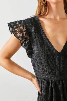 BaeVely Layered Lace V-Neck Flutter Sleeve Maxi Dress Black S M L - New! | eBay BaeVely Layered Lace V-Neck Flutter Sleeve Maxi Dress Black S M L - New! | eBay