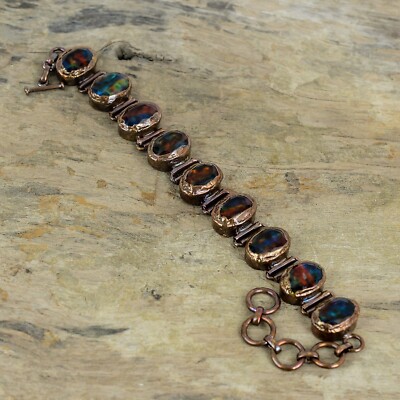 Valentines Deal Copper Natural Ammolite New Chain Electroformed Bracelet Jewelry