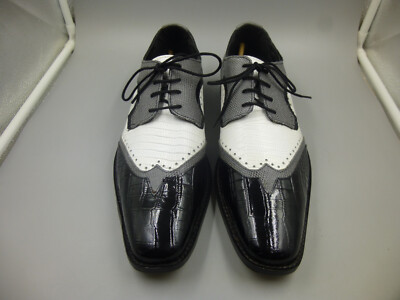 Stacy Adams Wingtip Oxfords Dress Shoes Mens sz 8 Gray White Leather Lace Up Stacy Adams Gray Leather Wingtip Shoes for Men main image 2