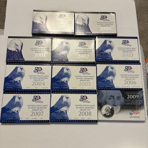 1999-2009 STATE & US TERRITORY QUARTERS PROOF SETS IN MINT BOXES 56 Münzen