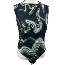 Zara Women's Black Gray Abstract Sleeveless Mesh Bodycon Bodysuit Size L