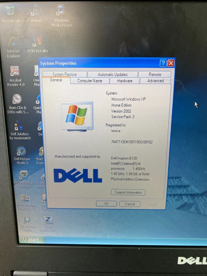 Dell Inspiron B120 Retro Gaming Laptop Celeron 1.40GHz 2GB RAM (Windows XP) - Image 3 of 4