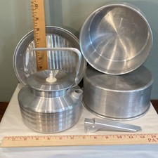 Vintage Aluminum Camping Cook Set Teapot Pots w/Handle Skillet