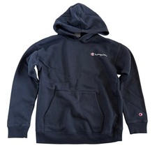 Champion Kids Navy Blue Pullover Hoodie Script Logo Sweatshirt Sz L 14/16 HD7011