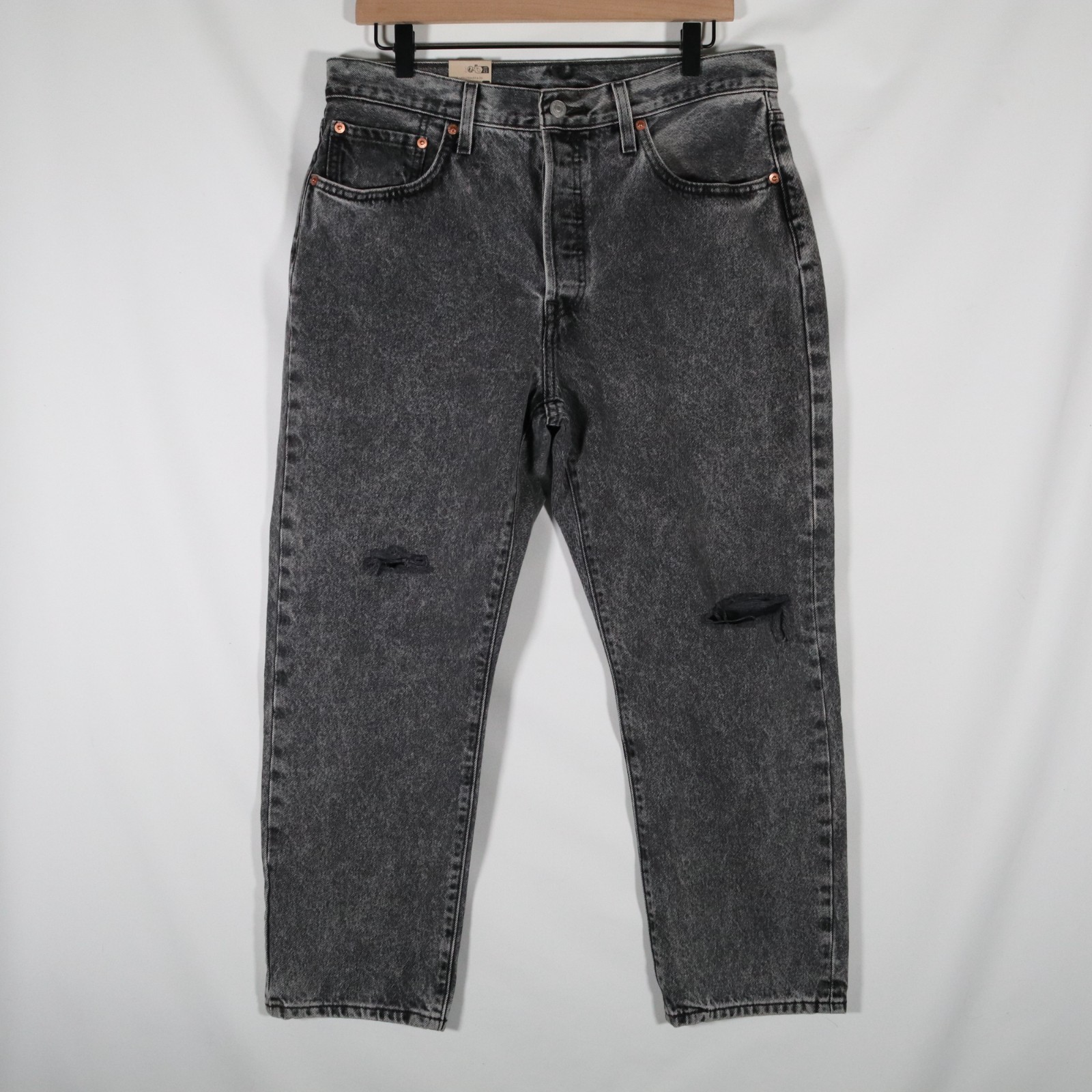 Levis 501 Jeans Womens 32x26 Black Original Cropped Distressed Faded NEW