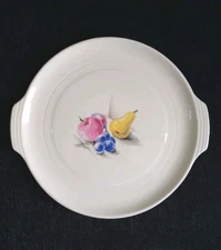 Vtg Knowles Utility Ware Platter Serving Dish With Handles Fruit Motif 11" Round
