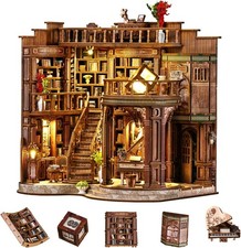 DIY Dreamy Book Hall Book Nook Kit 3D Wooden Miniature House LED Puzzle Decor