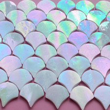 3/4" Iridescent Fanshape Glass Mosaic Tiles for Crafts, 170 Pieces Stained Glass
