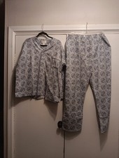 Vtg McKenzie Imperial Flannel Pajama Set Mens D /XL V Neck Snap Pant Paisley EUC
