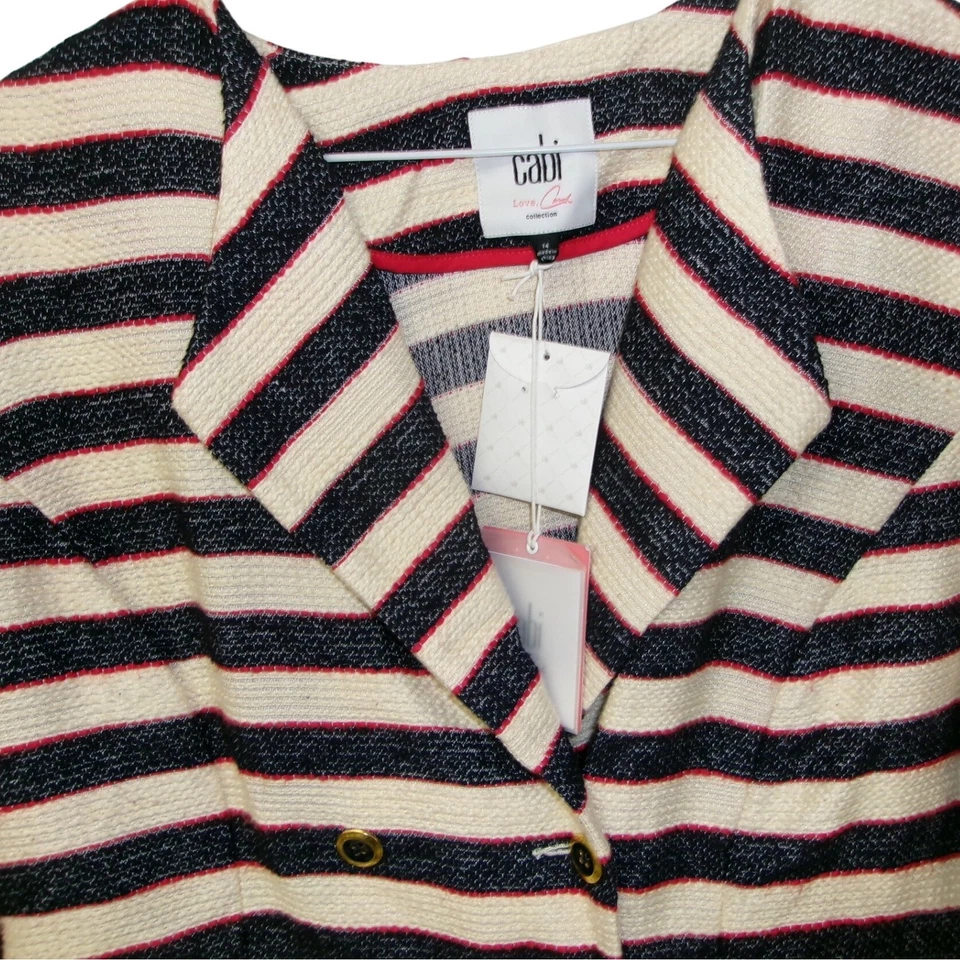 Cabi 女式条纹双排扣西装外套金色纽扣 14 全新带标签 — 第 2/4 张图片