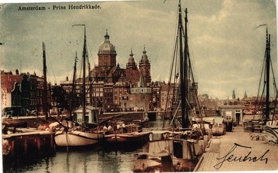 Vintage Amsterdam Netherlands Prins Hendrikkade Harbor Postcard
