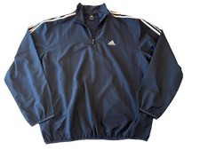 Adidas Men  s 1/4 Zip Pullover Jacket Navy Blue 3-Stripes Logo Size Large L