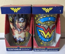 DC Wonder Woman Glass Tumblers Set of 2 16oz Silver Buffalo New in Box