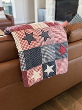 Vintage Quilt Red White Blue Americana w/ Hanging Sleeve 51 X 61 Handmade READ