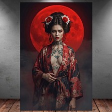 LEINWAND BILD ER XXL ABSTRAKT GEISHA FRAU EROTIK TATTOO BUNT WAND POSTER P1849