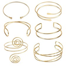 6 Pcs Upper Arm Gold Cuff Bracelet for Women, Adjustable Upper Arm Open Cuff ...