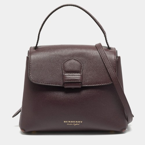 Burberry Camberley Small BurgundyBeige Leather and House Check Fabric Top