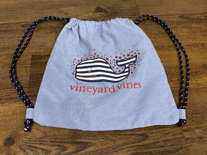 Vineyard Vines String Backpack Chambray Blue Red White Stars Stripes