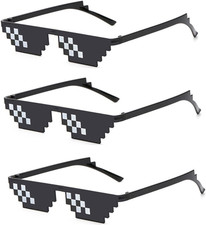 3 Pack Thug Life Sunglasses,Men Women Pixel Mosaic Glasses, MLG Shades for Photo