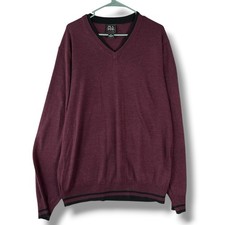 Jos A Bank Mens 2XL XXL Traveler Sweater Maroon Merino Wool V-Neck Pullover