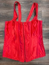 Empire Intimates Red Satin Corset Zipper Front Lace Up Back Size 38 NWOT