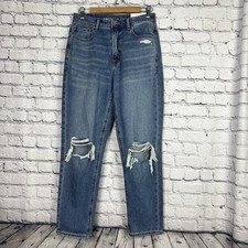 American Eagle Mom Jean Medium Wash High Rise Denim Distressed Size 8 29