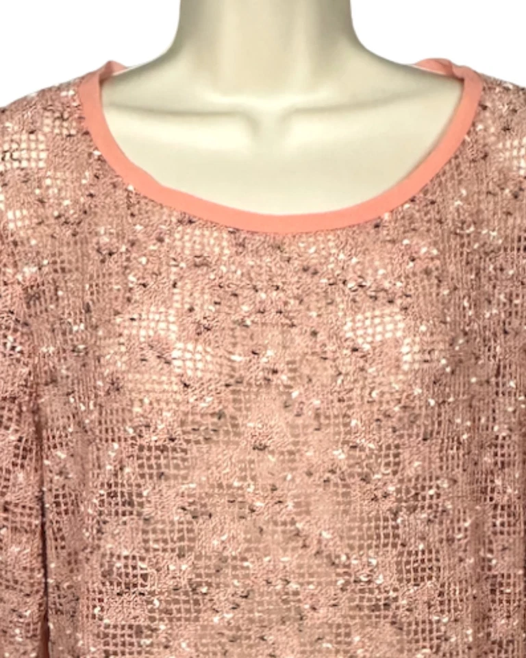 Peck & Peck 女式珊瑚钩针束腰上衣毛衣长袖 XL 码 — 第 3/4 张图片