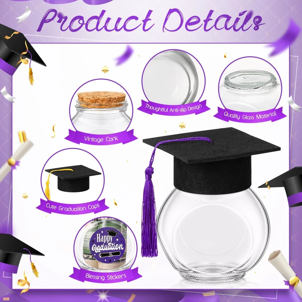 20 Sets Glass Graduation Cap Candy Jars Class of 2025 Graduation Party Decora... - Image 4 of 4