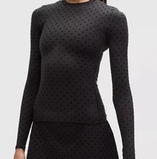 SAME DAY SHIP LULULEMON Wundermost Nulu Crewneck Long-Sleeve Shirt Flocked Black