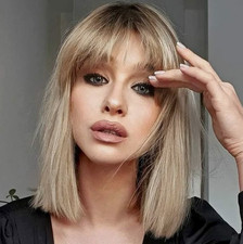 Ombre Blonde Bob Wig With Bangs Ash Blonde Wigs Natural Blond Women Short Wigs 