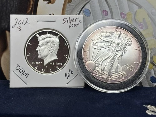2012 W .999 Silver Eagle & Proof JFK Stunning Toning Paired W/Gorgeous DCAM