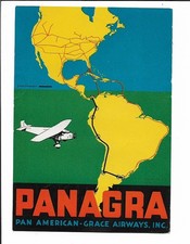 VINTAGE PANAGRA PAN AMERICAN GRACE AIRWAYS Label Ungummed ORIGINAL