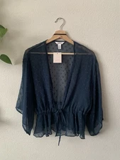 Lauren Conrad Blue Short Kimono Swiss Dot Tie Front - NWT One Size - MSRP $50